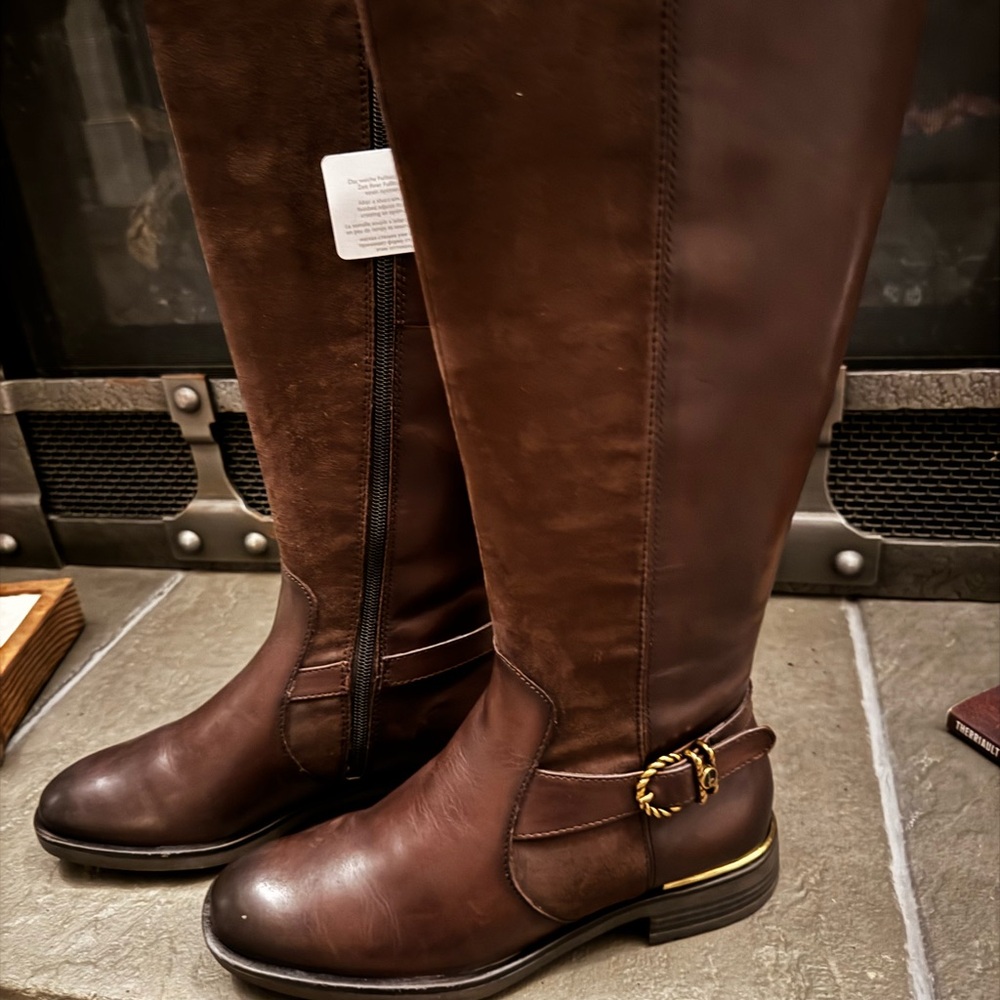Tamaris Chic Brown Knee High Boots-Suede/Leather